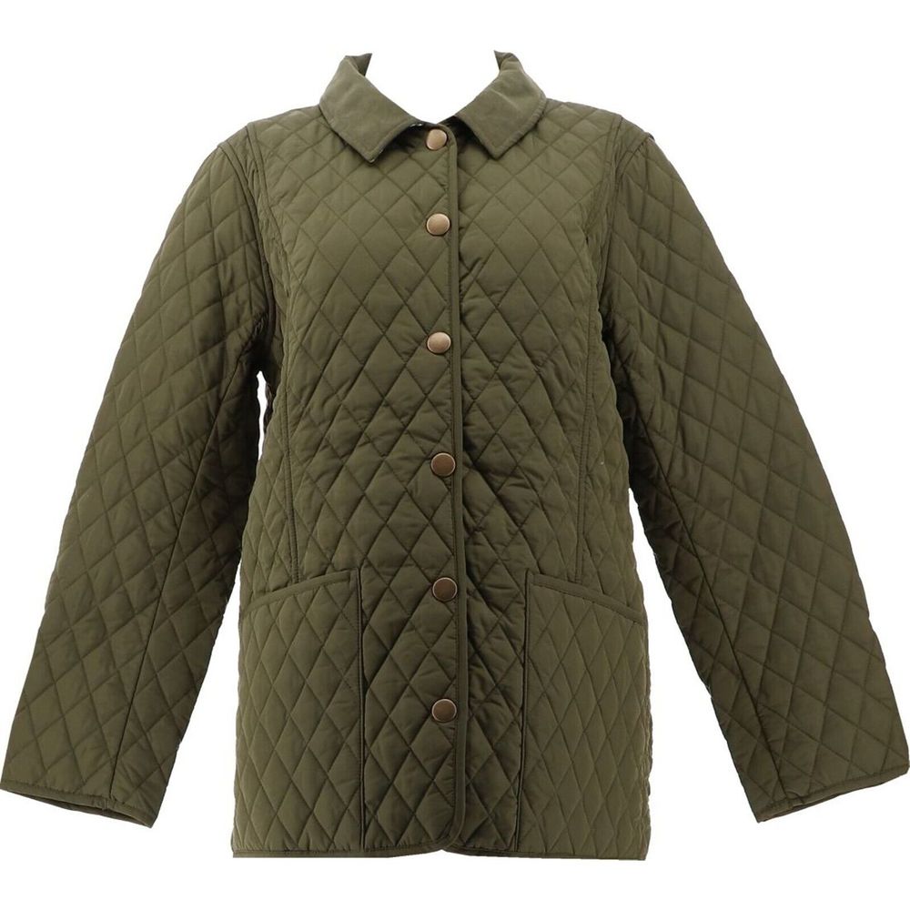 Joan Rivers Quilted Barn Jacket Plaid Lining Dark Olive A515218I
